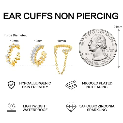 Dochais Ear Cuffs Non-Piercing Earrings for Women Cute Small Clip-On Cartilage Earring 14k Gold Plated Dainty Fake Piercings Earings - style: G2