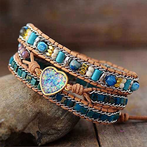 Women Wrap Bracelet Boho Natural Jasper Crystal Stone Beads Strand Bracelets - color: Purple