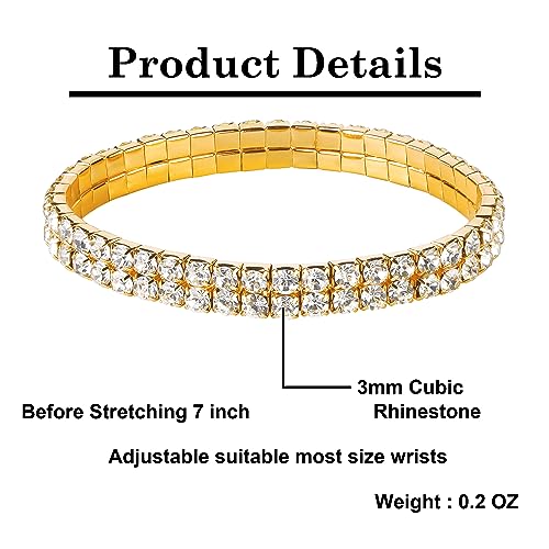 Zealmer Sparkle Multicolor Rhinestone Stackable Stretch Bracelets for Women - color: 2 Row Gold Bracelet