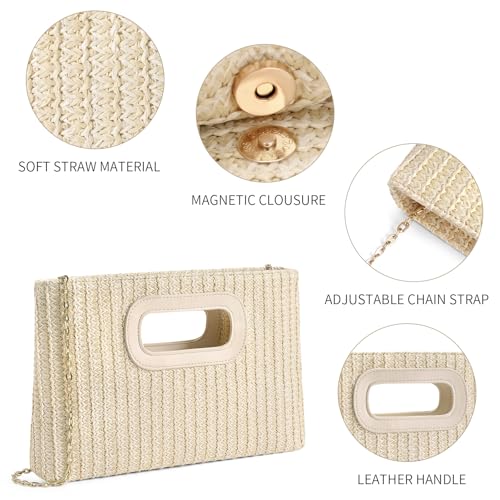 RNIEGA Straw Clutch Handbags Summer Clutch Woven Boho Beach Bags Straw Purses for Women - color: Beige