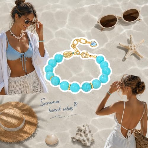 KissYan Beaded Bracelets for Women, Colorful Natural Stone Boho Bead Bracelet for Beach, Handmade Dopamine Gemstone Summer Jewelry Gifts - color: Turquoise