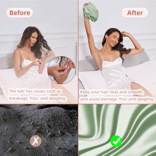 Adjustable Silk Satin Hair Bonnet for Sleeping Women, Double Layer, Silk Hair Wrap for Sleeping Women Men, Curly Natural Braid Straight Unisex - Green - color: Green