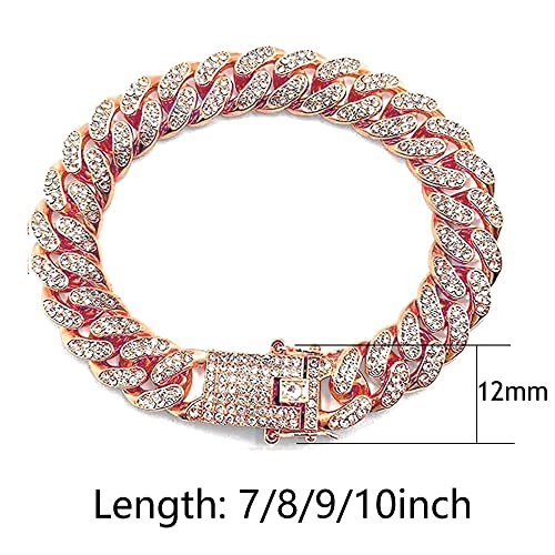 Apzzic Cuban Link Bracelet Iced Out Miami Gold Plated Hip Hop Full CZ Prong Diamond Bracelet with Giftbox Cuban Link Anklets for Men Women - color: Rose Gold-Bracelet