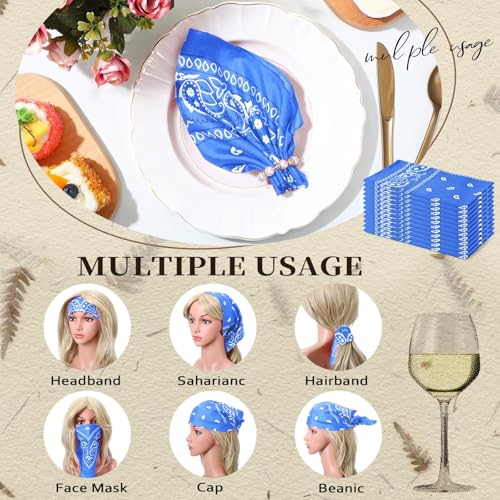 Suhine 24 Pcs Bandanas Bulk for Women Men 22 x 22 Inch Paisley Outdoor Headband Cowboy Handkerchief Summer - color: Lake Blue
