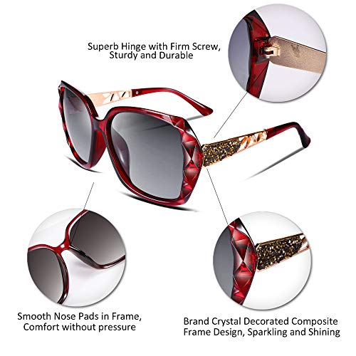 FEISEDY Polarized Women Square Sunglasses Sparkling Composite Shiny Frame B2289 - color: Wine
