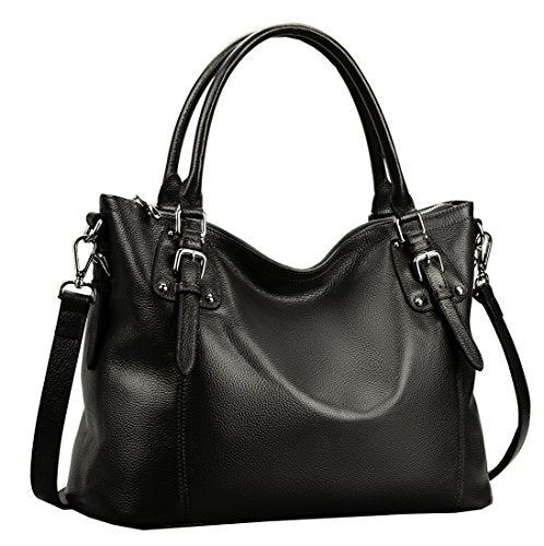 HESHE Genuine Leather Purses and Handbags for Women Tote Shoulder Bag Satchel Purse Top Handle Bags Hobo Crossbody Purse - color: Black, size: Large