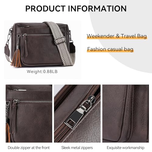 MEITRUE Crossbody Bags for Women, Vegan Leather Crossbody Purse Trendy Multi Pockets Shoulder Handbag with Tassel - color: 02-coffee