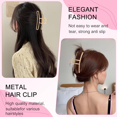 LUKACY 6 Pack Gold Metal Hair Clips - 4 Inch Large Jaw Clips for Women, Strong Hold Hair Claws for Thick or Thin Hair, Fashion Hair Accessories for Styling
