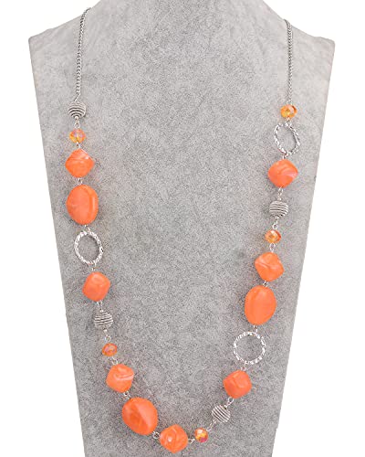 BULINLIN Beaded Long Necklace for Women Silver Sweater Chain Necklace with Crystal Resin Beads, Fashion Jewelry Necklace - color: 53-Dark light orange