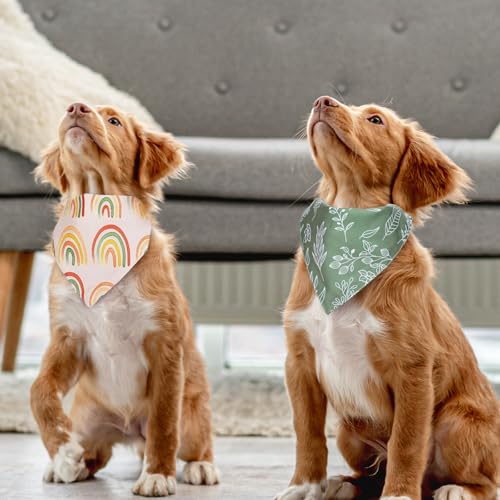 Whaline 4 Pcs Boho Pet Bandanas, Daisy Rainbow Floral Flower | Dog Scarf, Washable, Adjustable Triangle, For Cat Pet Birthday Costume