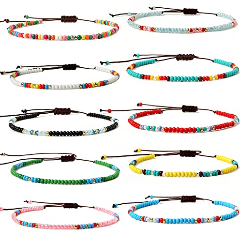 XIJIN 8Pcs Handmade Beaded Anklets for Women Boho Colorful Beads Ankle Bracelets Adjustable Foot Anklet Set - color: A-1