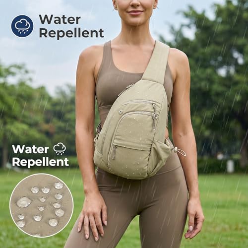 Sling Bag for Women, Anti-Theft RFID Nylon Crossbody Purse with Adjustable Strap for Travel & Shopping - color: Khaki