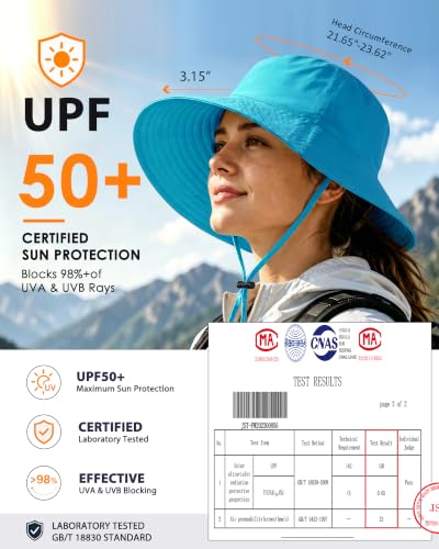 Water-Resistant Sun UPF 50+ Bucket Hat Protection Packable Brimmed Boonie for Women Men Summer Lightweight Hiking Outdoor Cap - color: Aqua Blue