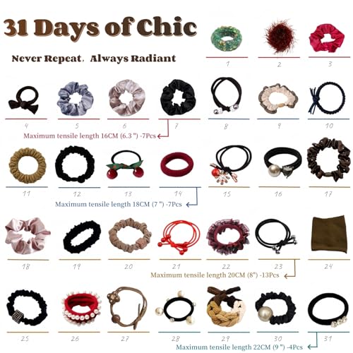 Hair Assorted Accessories Women & Girls - 31pc Fancy Ponytail Holders, Pretty Hair Ties, Decorative Scrunchies, Assorted Gift Box Set