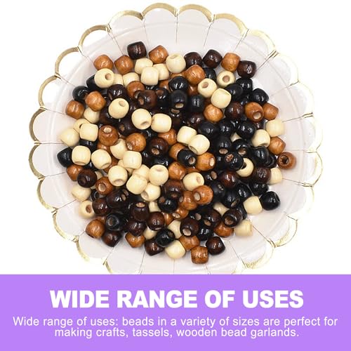 140 Pcs Hole Natural Wooden Hair Beads for Braids Dreadlock Locs Hair Accessories for Women Men and Girls Craft Supplies