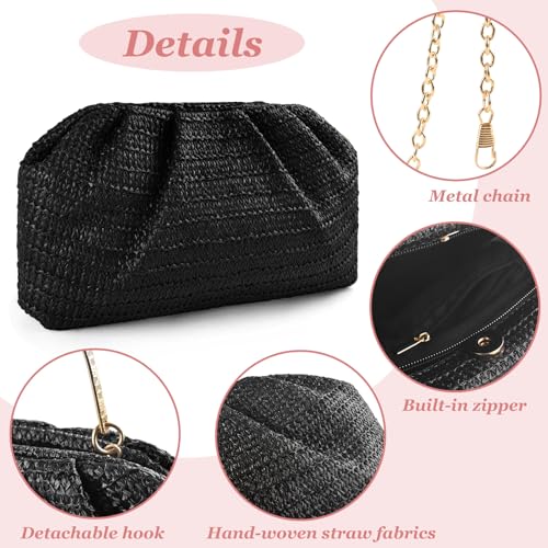 ERKOON Clutch Purse for Women Elegant Pleated Evening Bag Crossbody Shoulder Handbag Envelope Bag with 2 Detachable Chain - color: Black-1