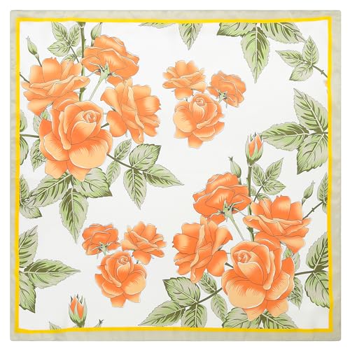 Stlvoll 27.5" Silk Neck Scarf of Women's Fashion Head Scarf Square Neck Satin Scarfs for Bag Hair Scarves Gift - color: Flower/Orange