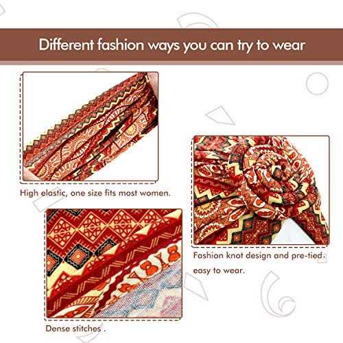 SATINIOR 4 Pieces African Pattern Headwrap Pre-Tied Bonnet Turban Knot Beanie Cap Headwrap Hat - style: Plaid Striped Style