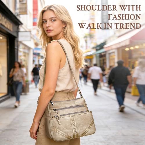 ELDA Crossbody Bags For Women Pocketbooks Soft PU Leather Purses and Handbags Multi Pocket Shoulder Bag - color: X-antique Silver