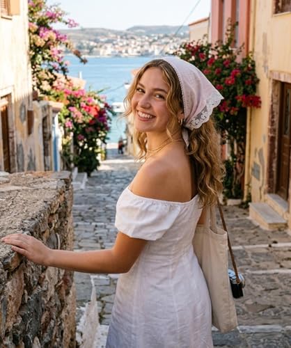 Huachi Pink Bandanas Head Scarf Headband for Women’s Hair - Lace Hair Scarf Bandana Headband - Cute Stylish Head Kerchief Summer Accessories - color: Pink
