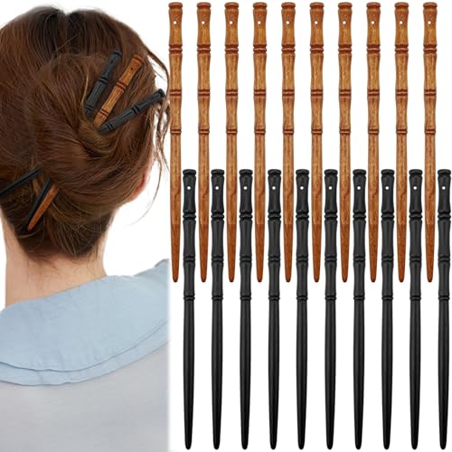 20Pcs Vintage Wood Hair Sticks with Hole Bamboo Shape Hair Chopsticks Japanese Chinese Hairpin Decorative Retro Hair Forks Hanfu Pins Bun Holders for Long Hair Women - color: with hole