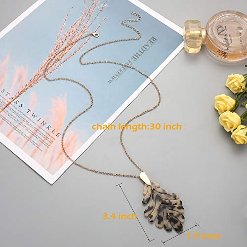 ARATLENCH Acrylic Pendant necklace Earrings – Long Statement Leaf Charm Necklace Tortoise Resin Palm Leaf Earrings Fashion Necklaces Earrings for Women - color: leopard