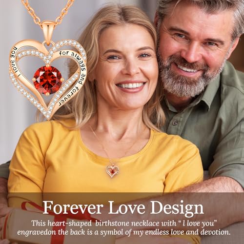CDE Engraved Forever Love Heart Birthstone Necklace Jewelry Gifts for Women | Hypoallergenic,Nickel-Free & Lead-Free,3 x 3 mm 5A CZ Heart Pendant,Anniversary Christmas Birthday Gift for Girlfriend Wife - color: Birthstone-01/07-Jan/July, style: Rose Gold