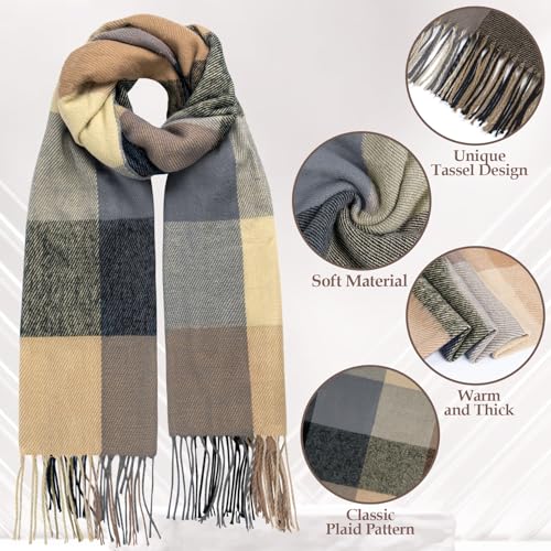 Loritta Womens Scarf Fashion Long Plaid Shawls Wraps Big Grid Winter Warm Lattice Large Scarves Gifts - color: U-brown Red Lattice