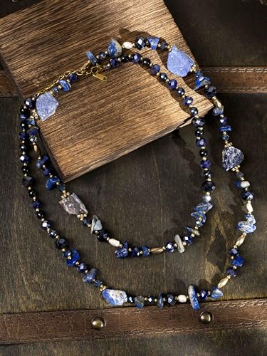 MINACHI Colorful Irregular Beaded Long Necklace, Coated Reflective Glass Beads, Bohemian Vintage Chunky Costume Jewelry for Women - style: Necklace R21-059