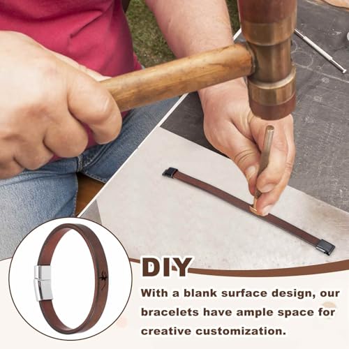 MECCANIXITY 2Pcs Plain Leather Bracelets Buckle Bangle,8" Silver Leather Snap Bracelets Adjustable Blank Wrist Cuffs DIY Craft Wristbands for Men Women Stamping Jewelry Making - color: Silver, size: 8"