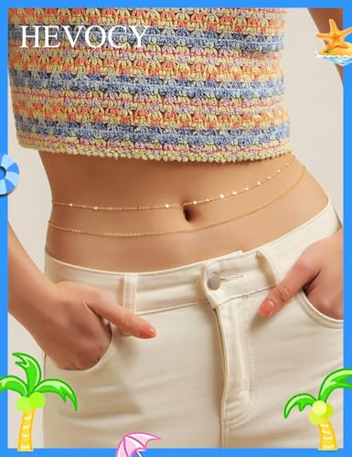 Gold Waist Chain for Women, Trendy Layered Belly Chain Jewelry, Adjustable Body Chain for Beach & Summer Outfit - style: Gold Style 6