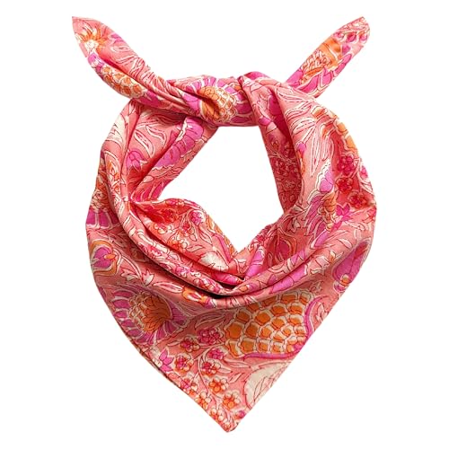 AVKA Studio 100% Cotton Bandanas for Women & Men, 2 Pack 20x20 Inch, 22x22 inch Hand Printed, Lightweight Cotton Handkerchief - color: Pink, size: 20 x 20 Inches