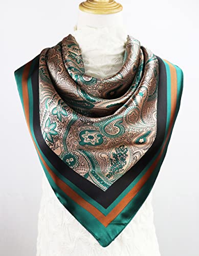 vabovin Satin Head Scarf for Women Silk Like Hair Scarf, 35 x 35 in | Silk Feel Fabric, Hair Wrap for Sleeping, Headscarf and Neck Scarf, Square Bandana Style, Fashion Accessory - color: 105 Green Paisley Pattern