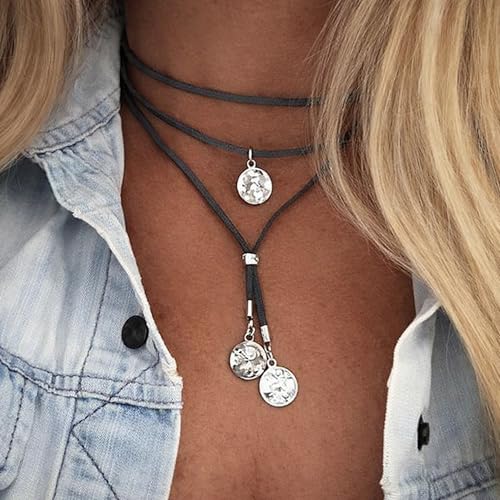 Boho Outfits for Women Boho Necklaces Country Concert Outfits Nashville Western Jewelry Choker Necklaces Long Leather Necklace Western Dress Jewelry Country Cowgirl Accessories Gifts - color: A：Black Choker Necklace