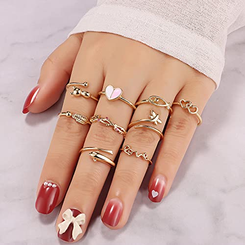 TAMHOO 20 Pcs Adjustable Rings Set for Women - Finger Rings Pack Stackable Rings for Teens- Cute Rings for Teen Girls -in Gold and Silver Tone - color: #1-gold tone