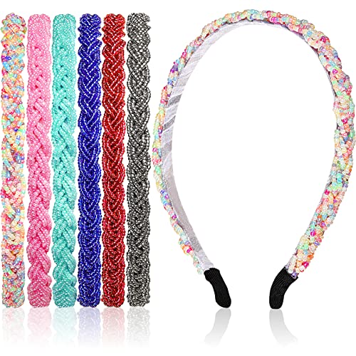 MTLEE 6 Pieces Beaded Headbands for Women Sparkly Crystal Beaded Hair Hoop Hairbands Multiple Color Hair Accessories Head Bands Christmas Gift(Vivid Colors) - color: Vivid Colorsshide