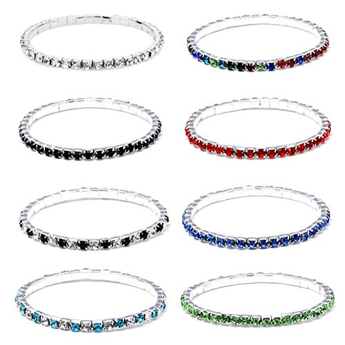Zealmer Sparkle Multicolor Rhinestone Stackable Stretch Bracelets for Women - color: 8pcs multicolor