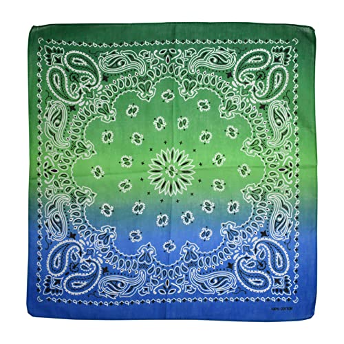 NYFASHION101 Unisex Double Sided Print Paisley Cotton Bandana Head Wrap Scarf - color: Blue Fade