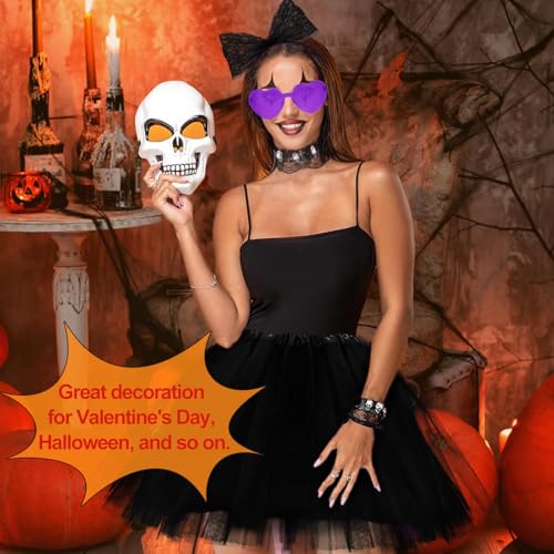 Women Tutu Costume Accessories Set, Striped Knee Socks Tutu Skirt Sunglasses and Bow Headband Colorful Party Favors - color: Black