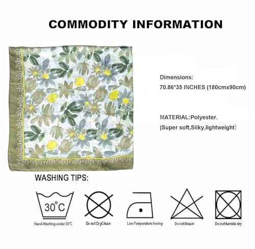 Acotavie Scarfs for Women Fashion Scarves Long Floral Pattern Scarf Headscarf Lightweight Sunscreen Shawls - color: Green Yellow