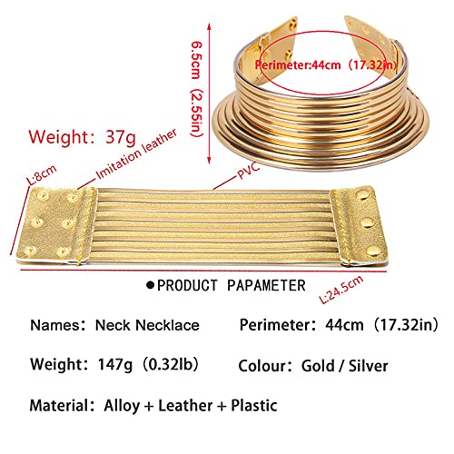 African Choker Collars Necklace,Snap Egypt Punk Gothic Chunky Leather Bib Statement Necklaces for Women and Girls - color: Gold Set