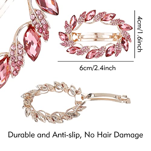 inSowni 4 Pack Gold Glitter Sparkly Jeweled Gems Korean Decorative Rhinestones Crystals Leaf Metal French Barrettes Alligator Snap Hair Clips Pins Accessories for Women Girls - color: Champagne, Pink, Purple and Blue