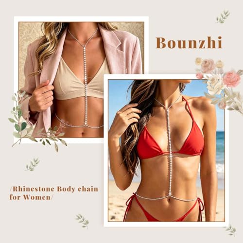 Bounzhi Rhinestone Crossover Body Chain Bra Shiny Crystal Chest Harness Bikini Body Jewelry - style: Rhinestone-Silver