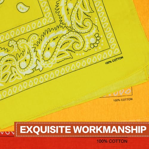 Raylarnia 100% Cotton Large Bandanas for Men and Women, 22 Inch Paisley Bandana with Multiple Colors - color: Yellow / Orange / Gold