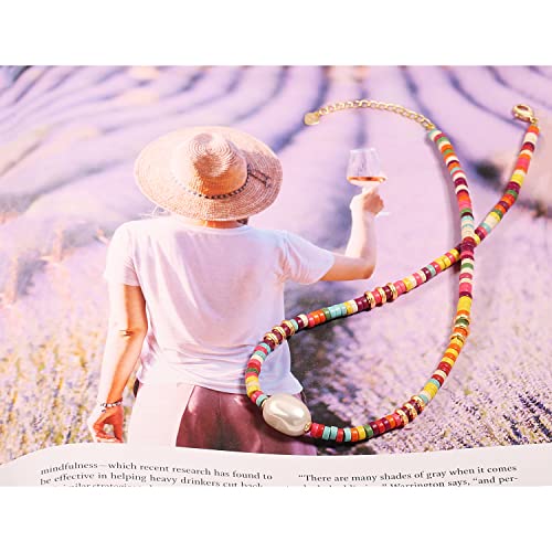 CANEVINKA Bohemian Beaded Choker Necklace 18K Gold Plated Bead Pendant Necklace Vintage Handmade Jewelry for Women - style: colorful