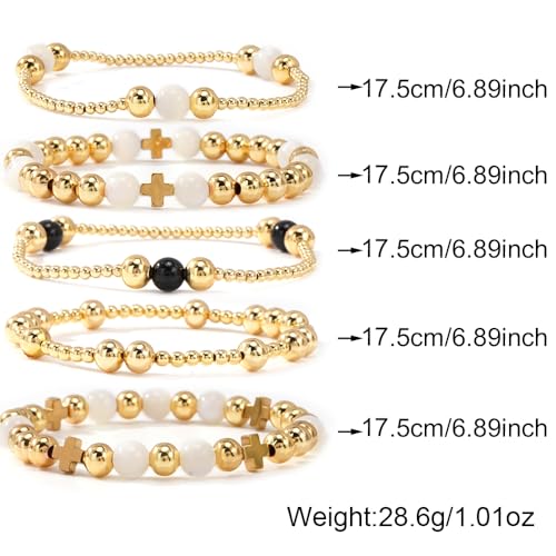 14K Gold Plated Beaded Bracelets Stack Set for Women,Stretch Boho Colorful Beads Ball Jewelry Friendship Summer Trendy - color: Black