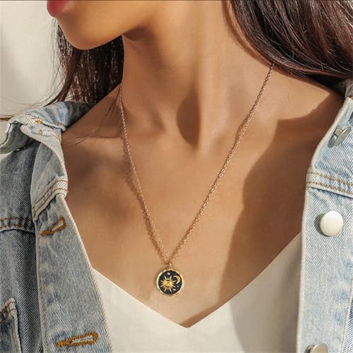 MALOYANVE Vintage Sun and Moon Drop Dangle Earrings for Women Unique lightweight Handmade Retro Boho Antiqued Gold Silver Round Coin Earrings for Women Jewelry - color: Gold Earrings and Necklace