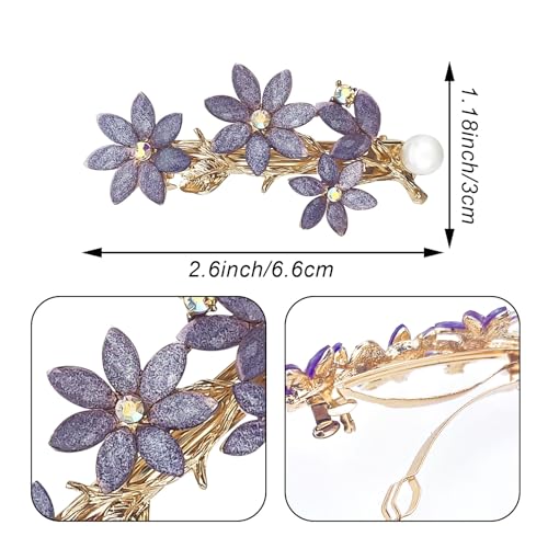 2 PACK Rhinestone Hair Clips Barrettes for Women, Purple Vintage Rhinestone Hair Clips Sparkly Crystal Clips Flower Small Hair Barrettes Fancy Wedding Hair Accessories for Women Girls Bridal - color: Purple
