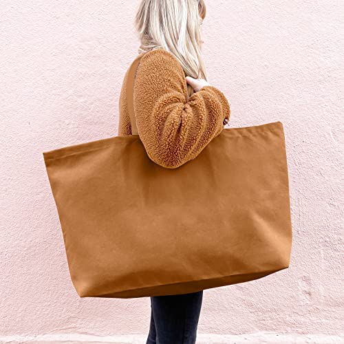 Large Canvas Tote Bag-Extra Big Shopping Beach Totes Bags Reusable Largest Grocery Plain Solid Bag 28"x8"x16" - color: Brown