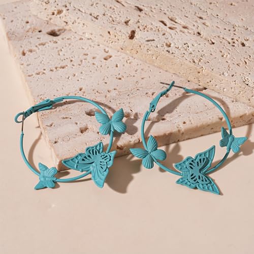 Kercisbeauty Polished Butterfly Big Hoop Earrings for Women Special Occasion Cute Jewelry - color: Green